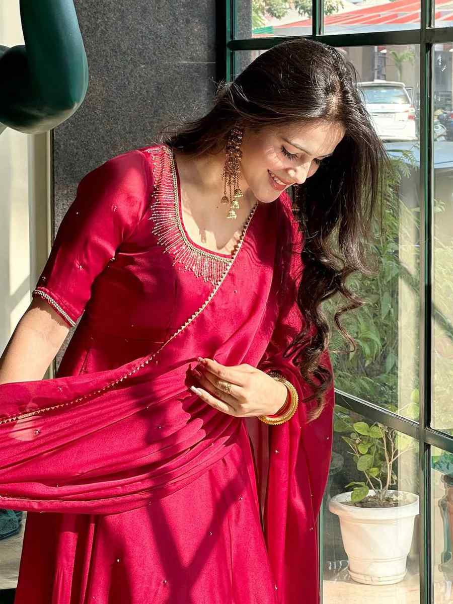 Rani Pink Heavy Fendy Silk Embroidered Party Wedding Ready Anarkali Salwar Kameez