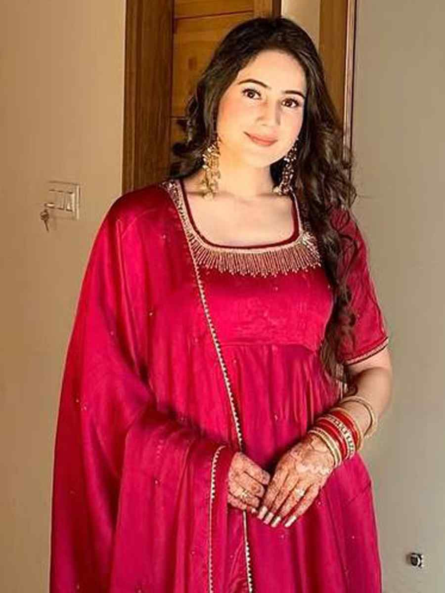 Rani Pink Heavy Fendy Silk Embroidered Party Wedding Ready Anarkali Salwar Kameez