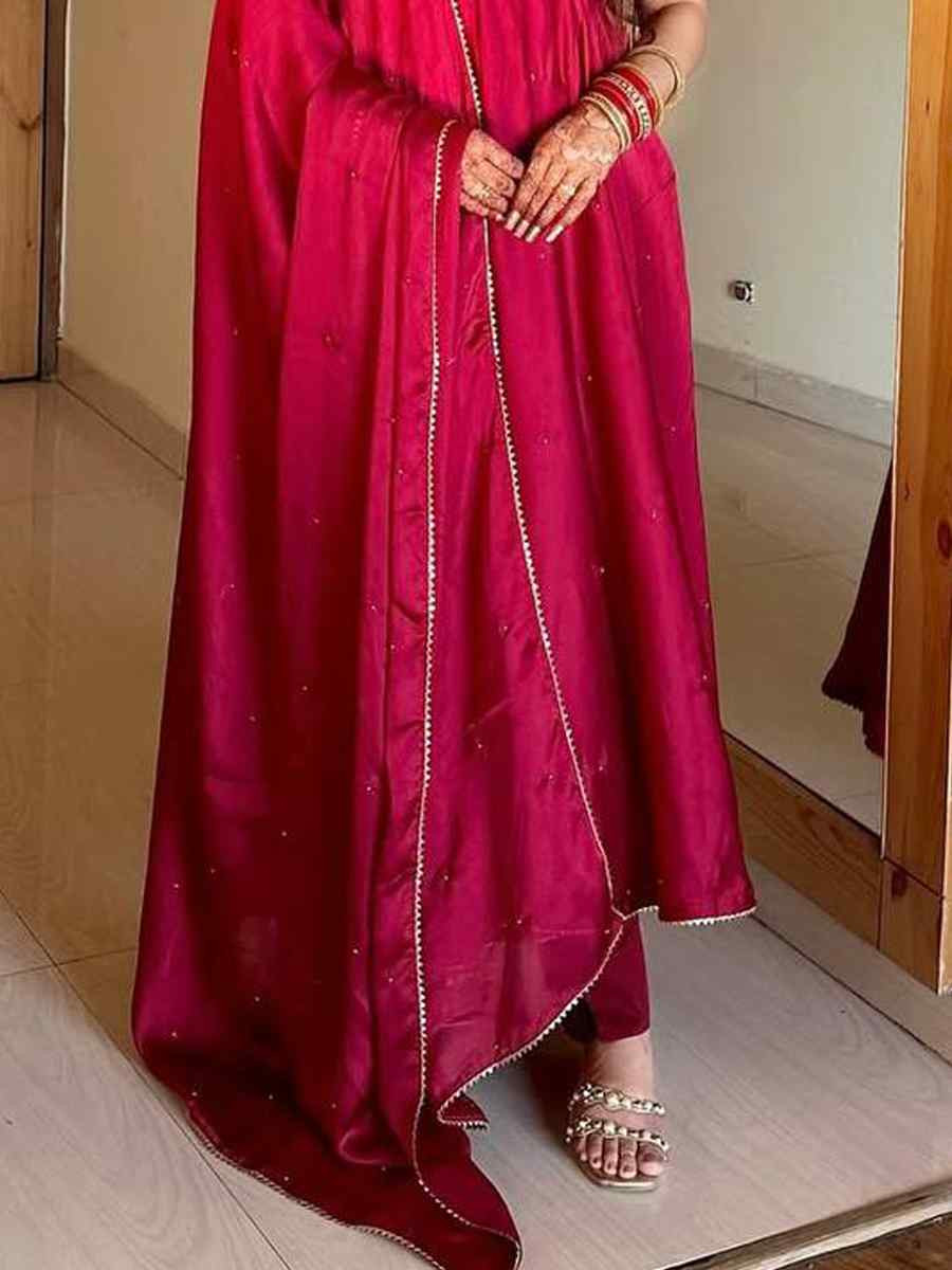 Rani Pink Heavy Fendy Silk Embroidered Party Wedding Ready Anarkali Salwar Kameez