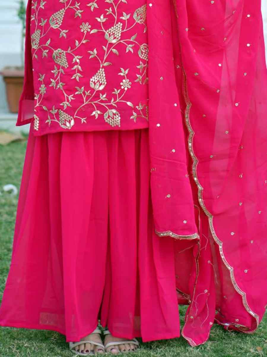 Rani Pink Heavy Georgette Embroidered Party Casual Ready Palazzo Pant Salwar Kameez