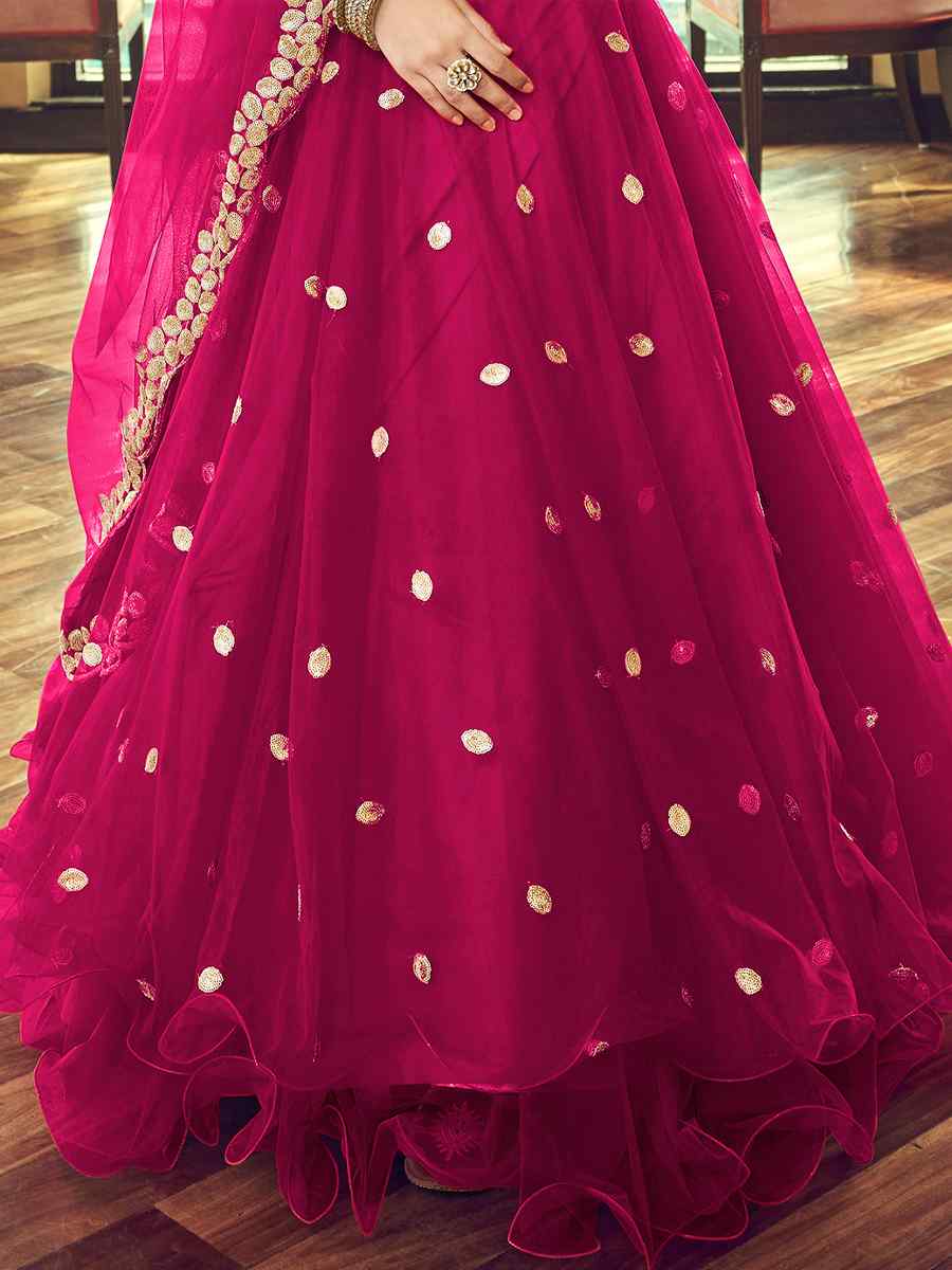 Rani Pink Heavy Nylon Net Embroidered Party Wear Festival Circular Lehenga Choli