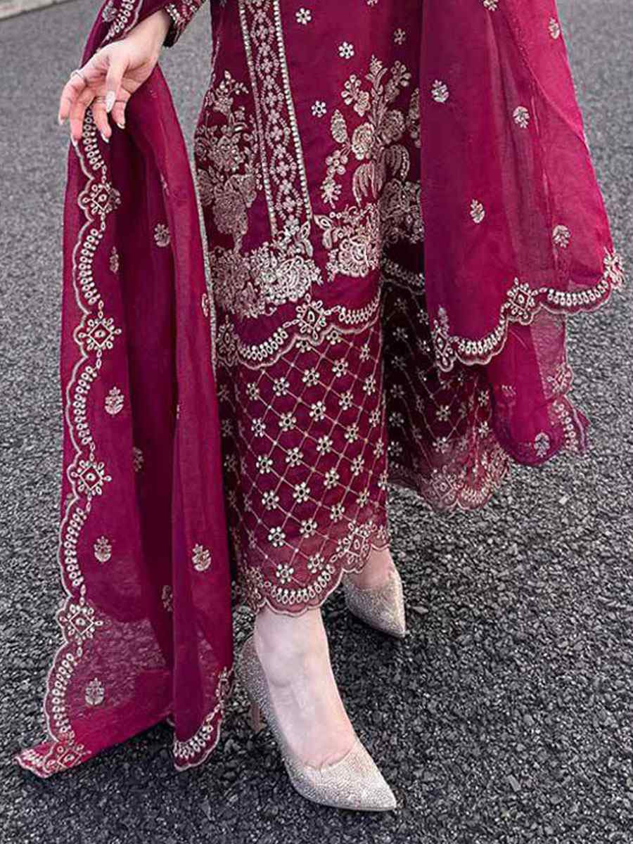 Rani Pink Heavy Pure Chinon Silk Embroidered Party Wedding Ready pant Salwar Kameez