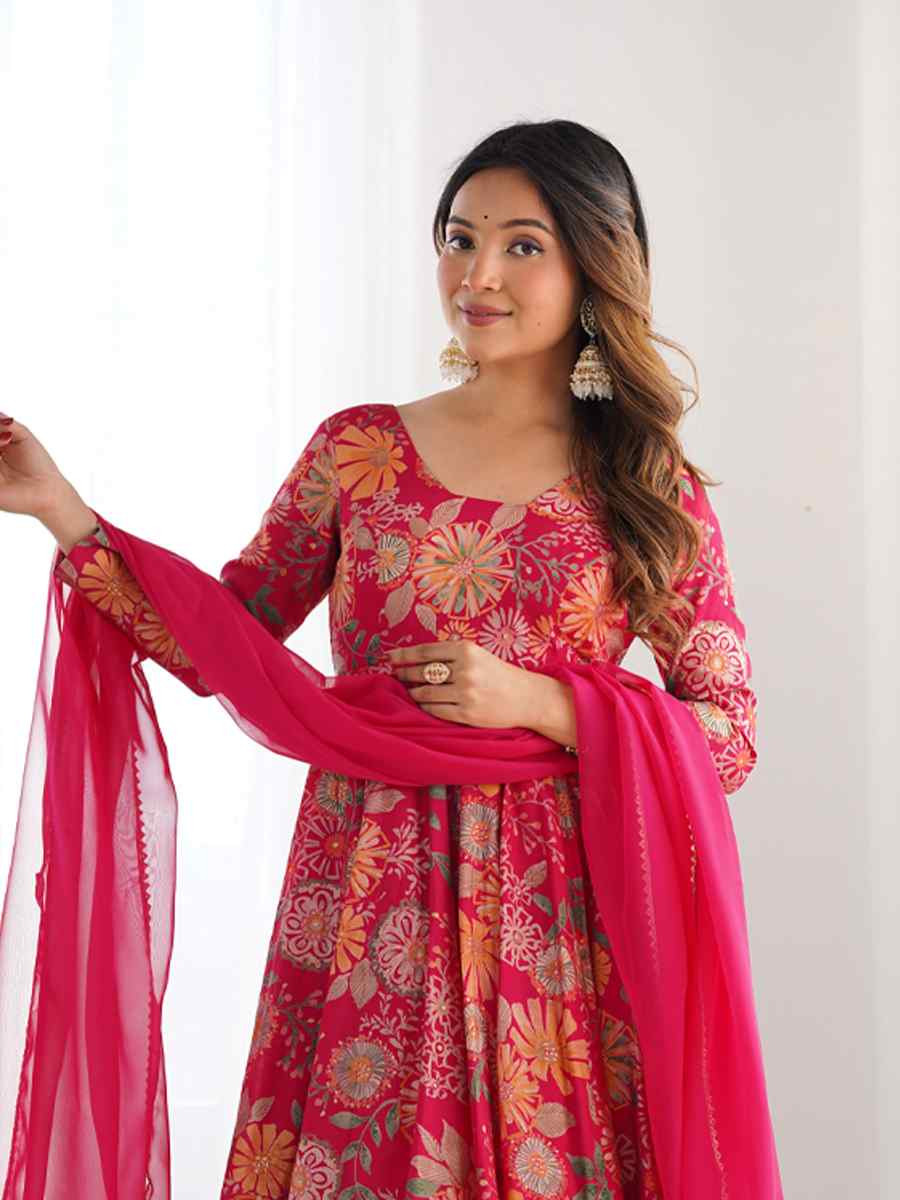 Rani Pink Heavy Pure Soft Roman Silk Chanderi Embroidered Festival Casual Ready Sharara Pant Salwar Kameez