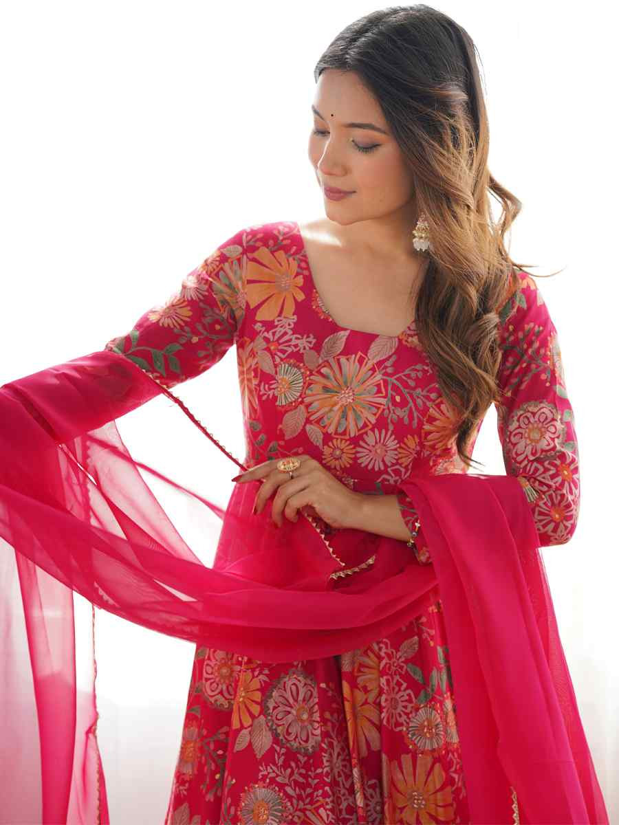 Rani Pink Heavy Pure Soft Roman Silk Chanderi Embroidered Festival Casual Ready Sharara Pant Salwar Kameez