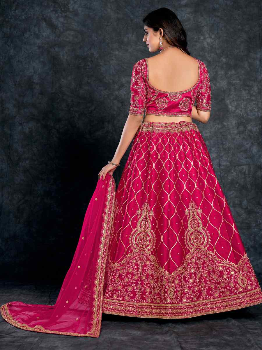 Rani Pink Italian Silk Embroidered Wedding Festival Heavy Border Lehenga Choli