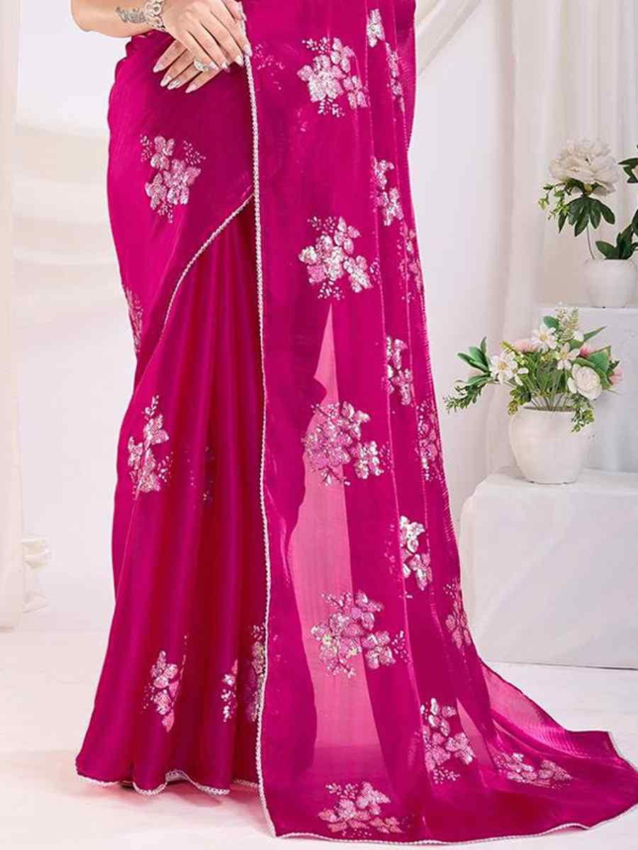 Rani Pink Jimmy Choo Handwoven Festival Wedding Heavy Border Saree