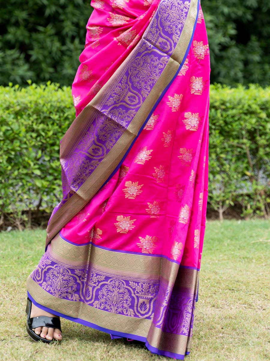 Rani Pink Kanchipuram Weaving Silk Handwoven Wedding Festival Heavy Border Saree