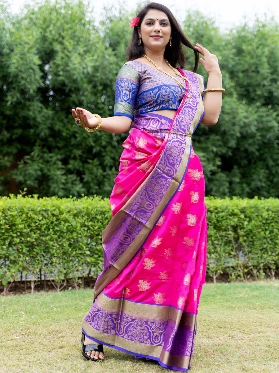 Rani Pink Kanchipuram Weaving Silk Handwoven Wedding Festival Heavy Border Saree