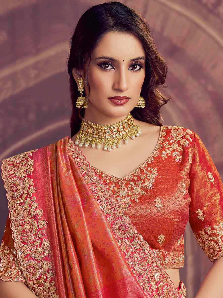 Rani Pink Kanjivaram Pure Zari Silk Embroidery Festival Wedding Fancy Classic Heavy Border Saree