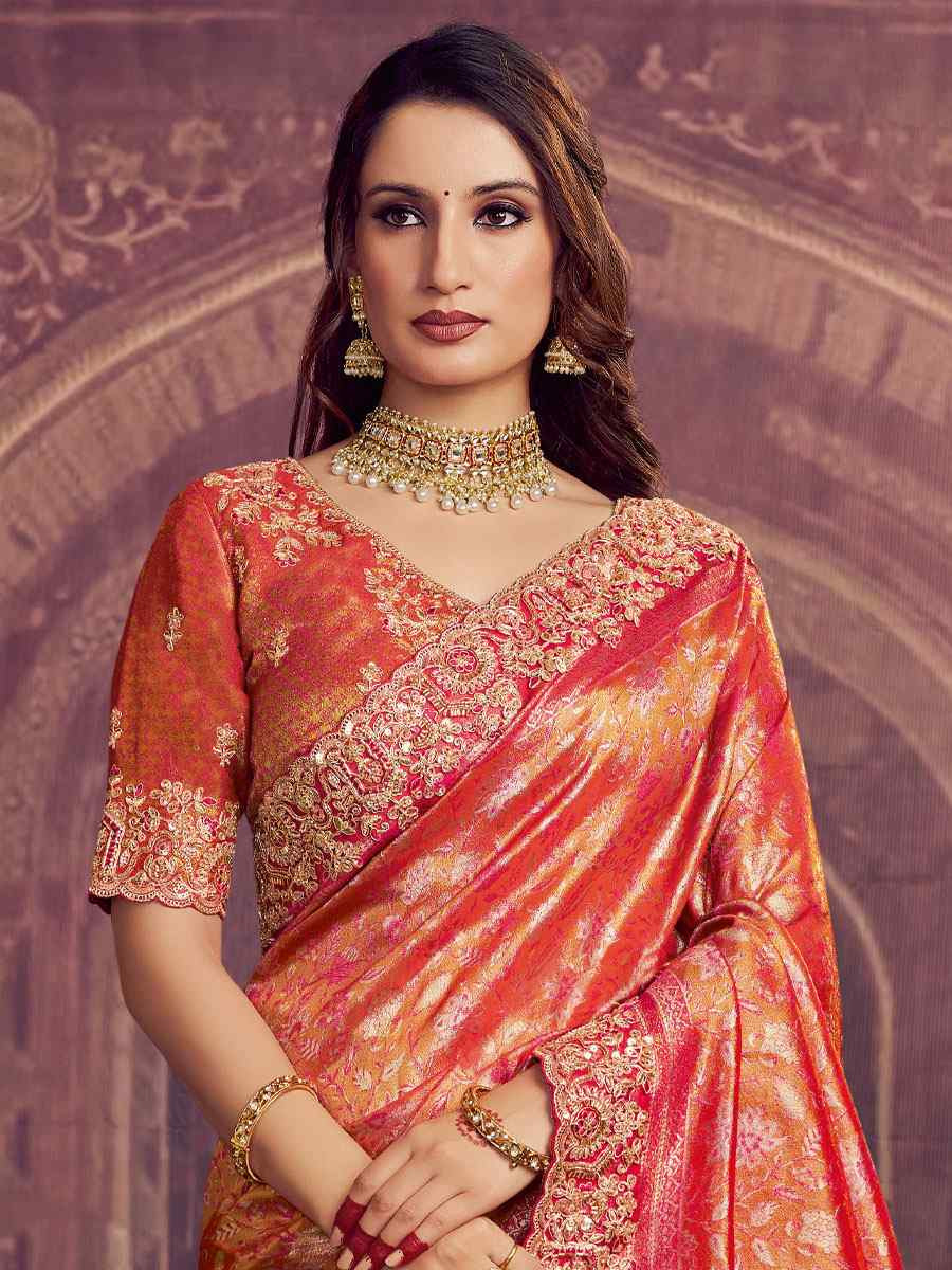 Rani Pink Kanjivaram Pure Zari Silk Embroidery Festival Wedding Fancy Classic Heavy Border Saree