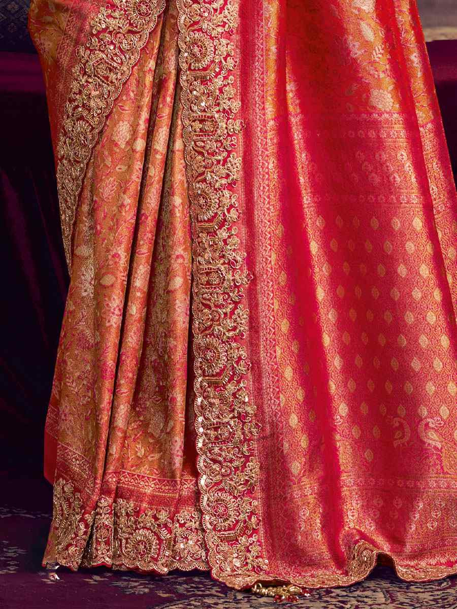 Rani Pink Kanjivaram Pure Zari Silk Embroidery Festival Wedding Fancy Classic Heavy Border Saree