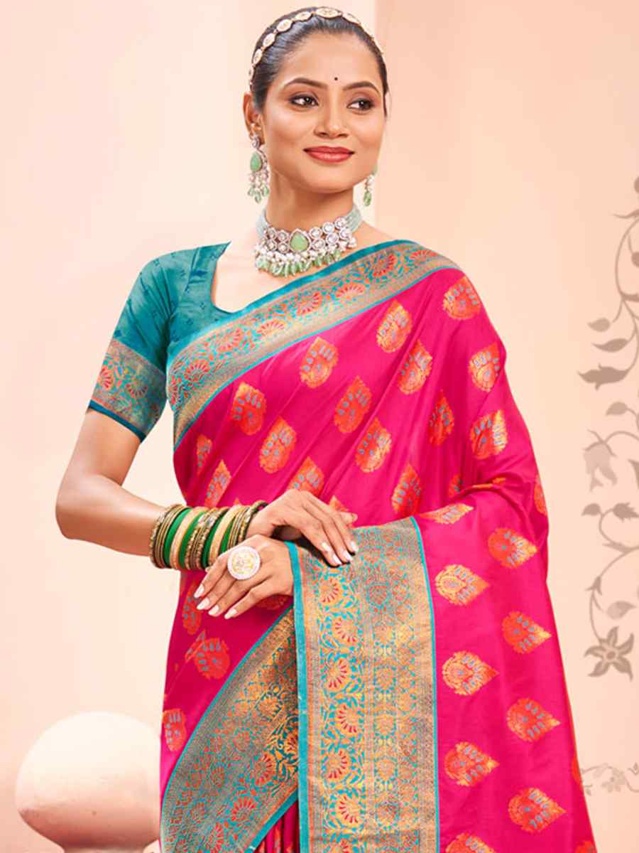Rani Pink Kanjivaram Silk Handwoven Wedding Festival Heavy Border Saree