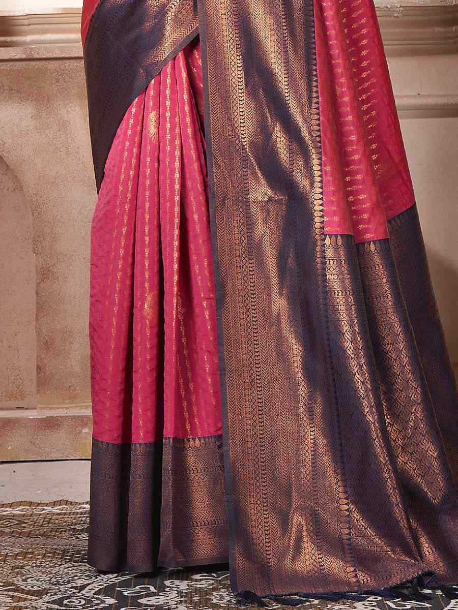 Rani Pink Kanjivaram Silk Handwoven Wedding Festival Heavy Border Saree