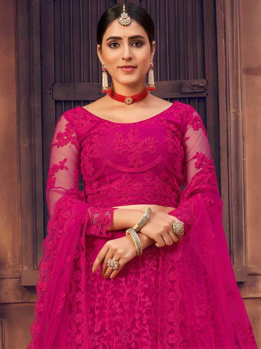 Rani Pink Net Embroidered Festival Party Wear Circular Lehenga Choli