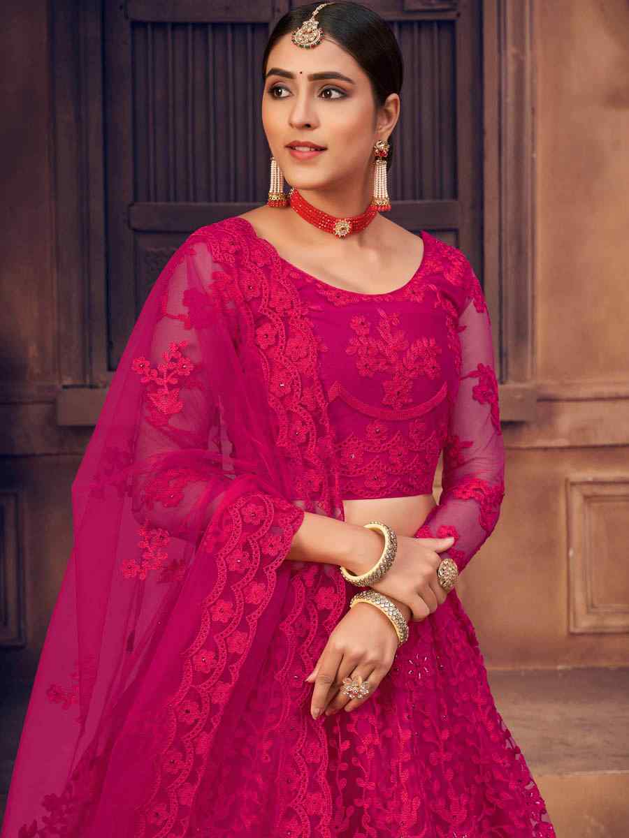 Rani Pink Net Embroidered Festival Party Wear Circular Lehenga Choli