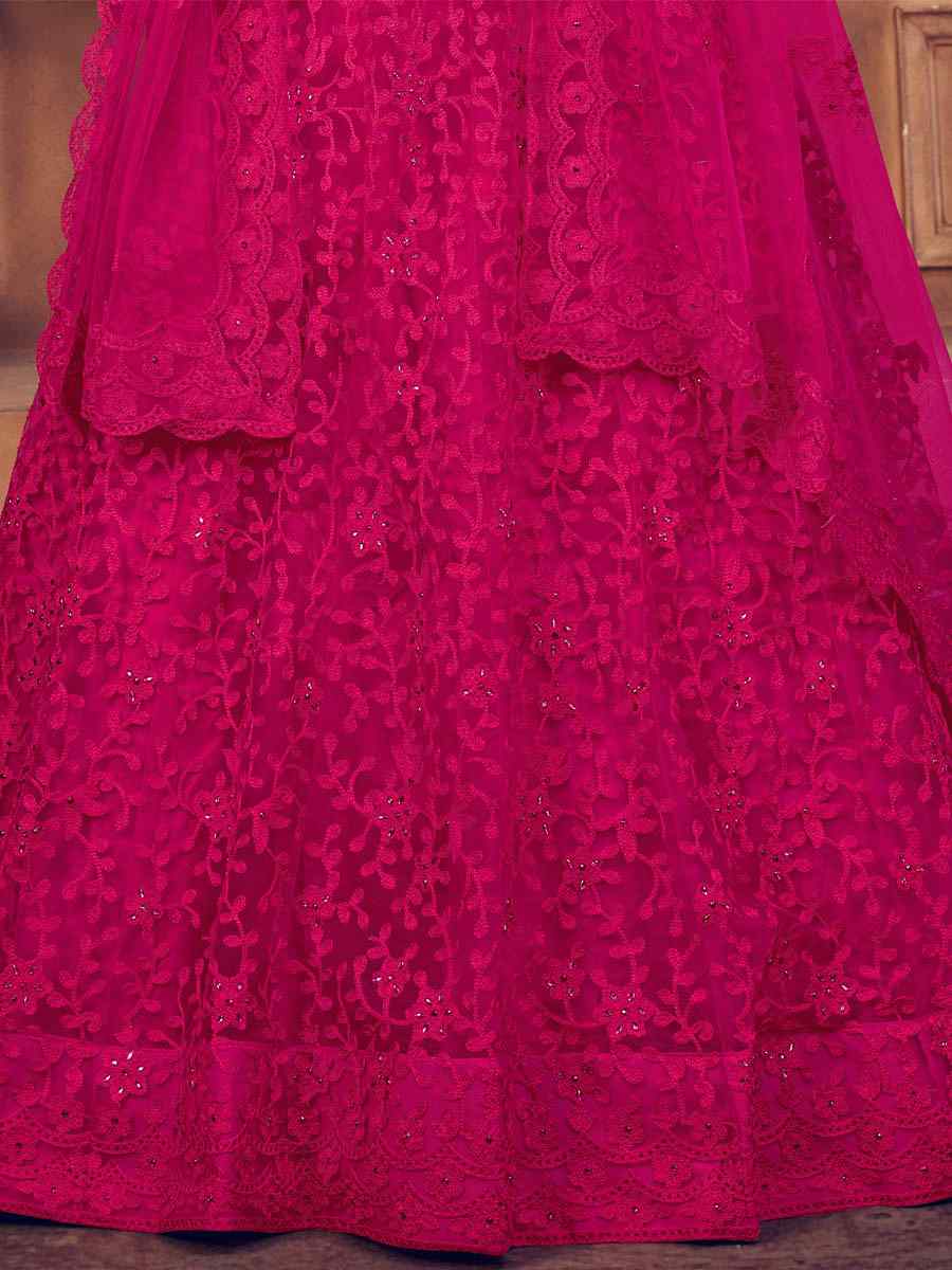 Rani Pink Net Embroidered Festival Party Wear Circular Lehenga Choli