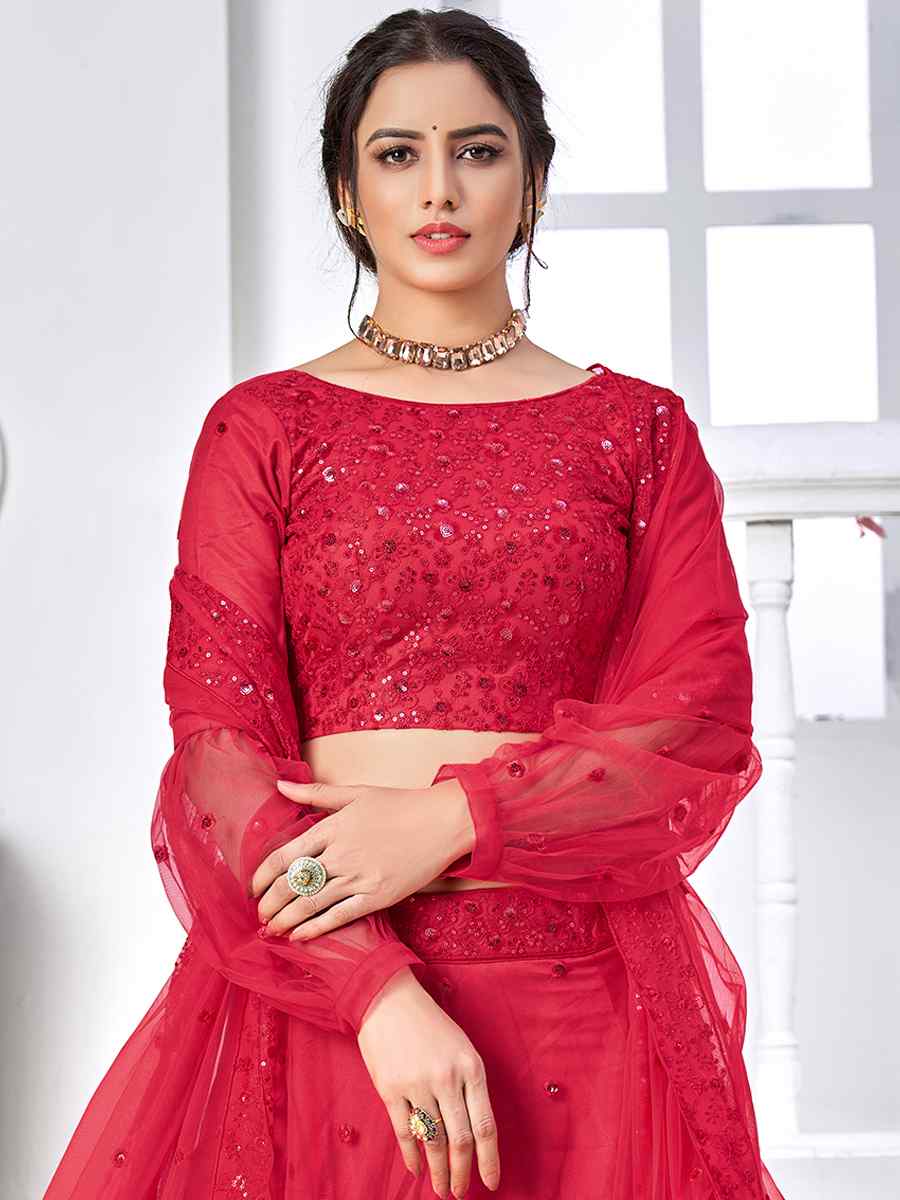 Rani Pink Net Embroidered Festival Reception Circular Lehenga Choli