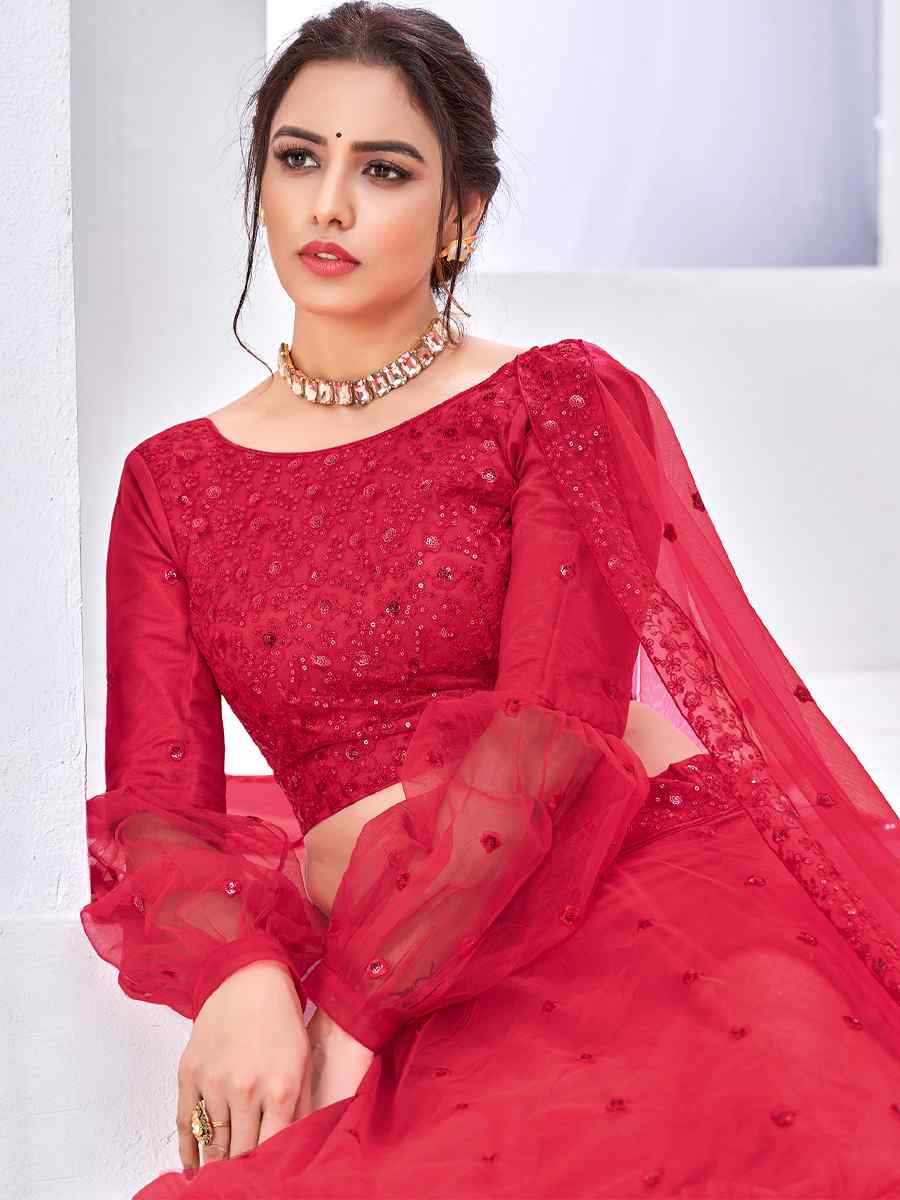 Rani Pink Net Embroidered Festival Reception Circular Lehenga Choli
