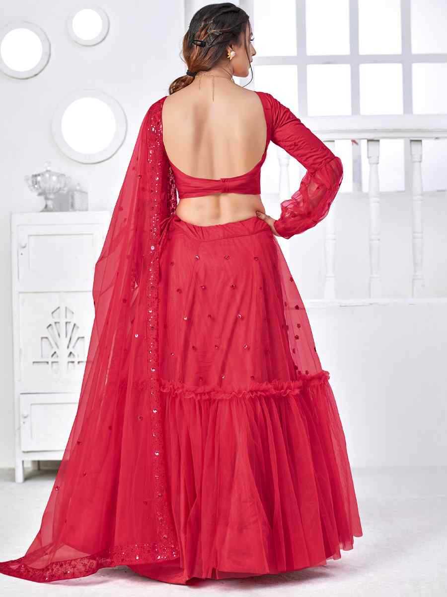 Rani Pink Net Embroidered Festival Reception Circular Lehenga Choli