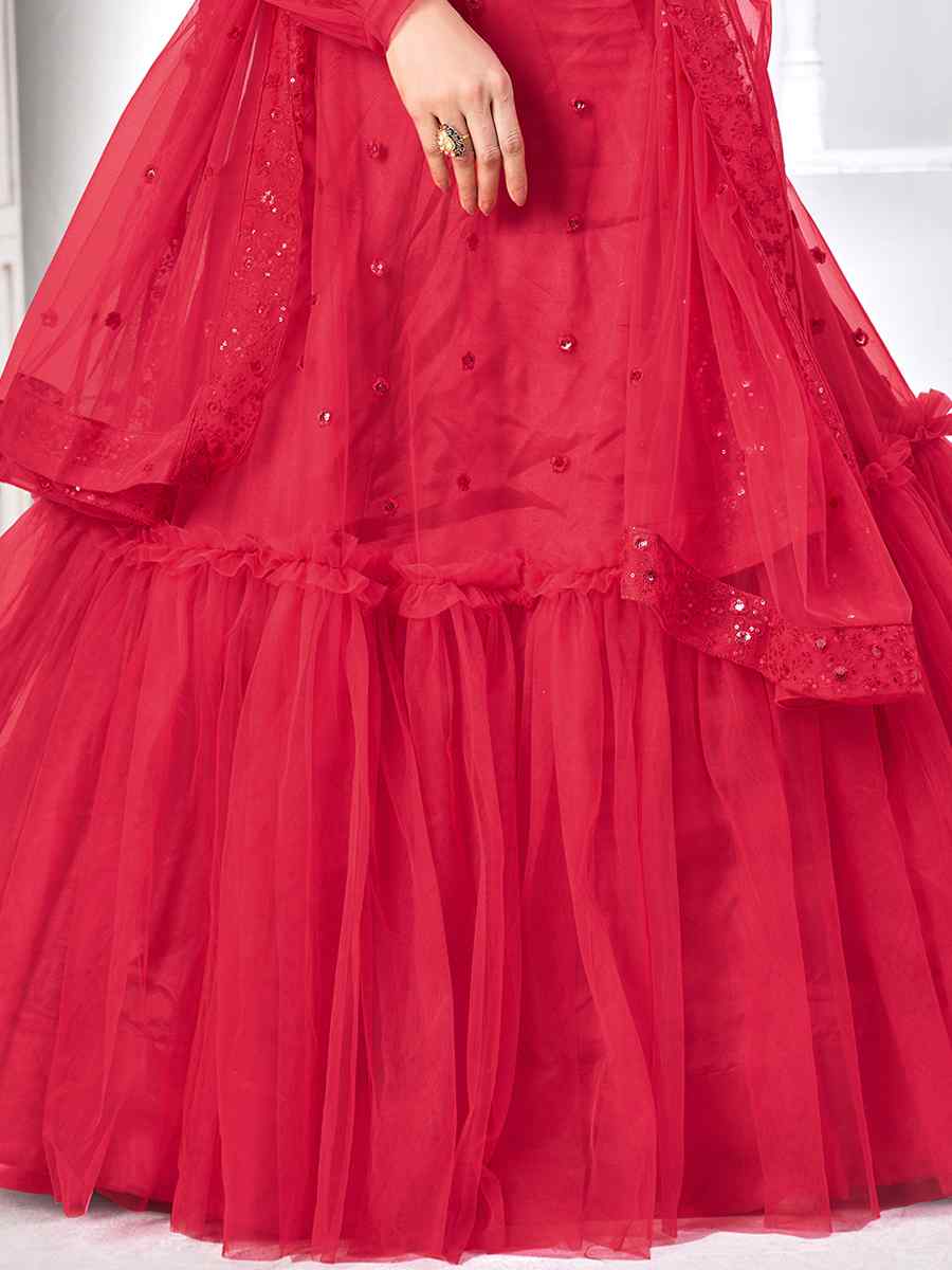 Rani Pink Net Embroidered Festival Reception Circular Lehenga Choli