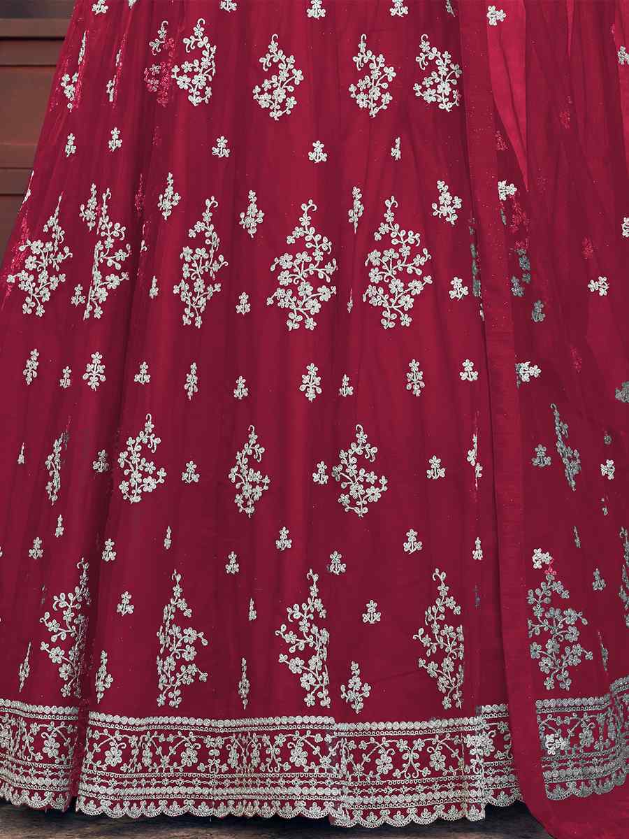 Rani Pink Net Embroidered Festival Wedding Anarkali Salwar Kameez