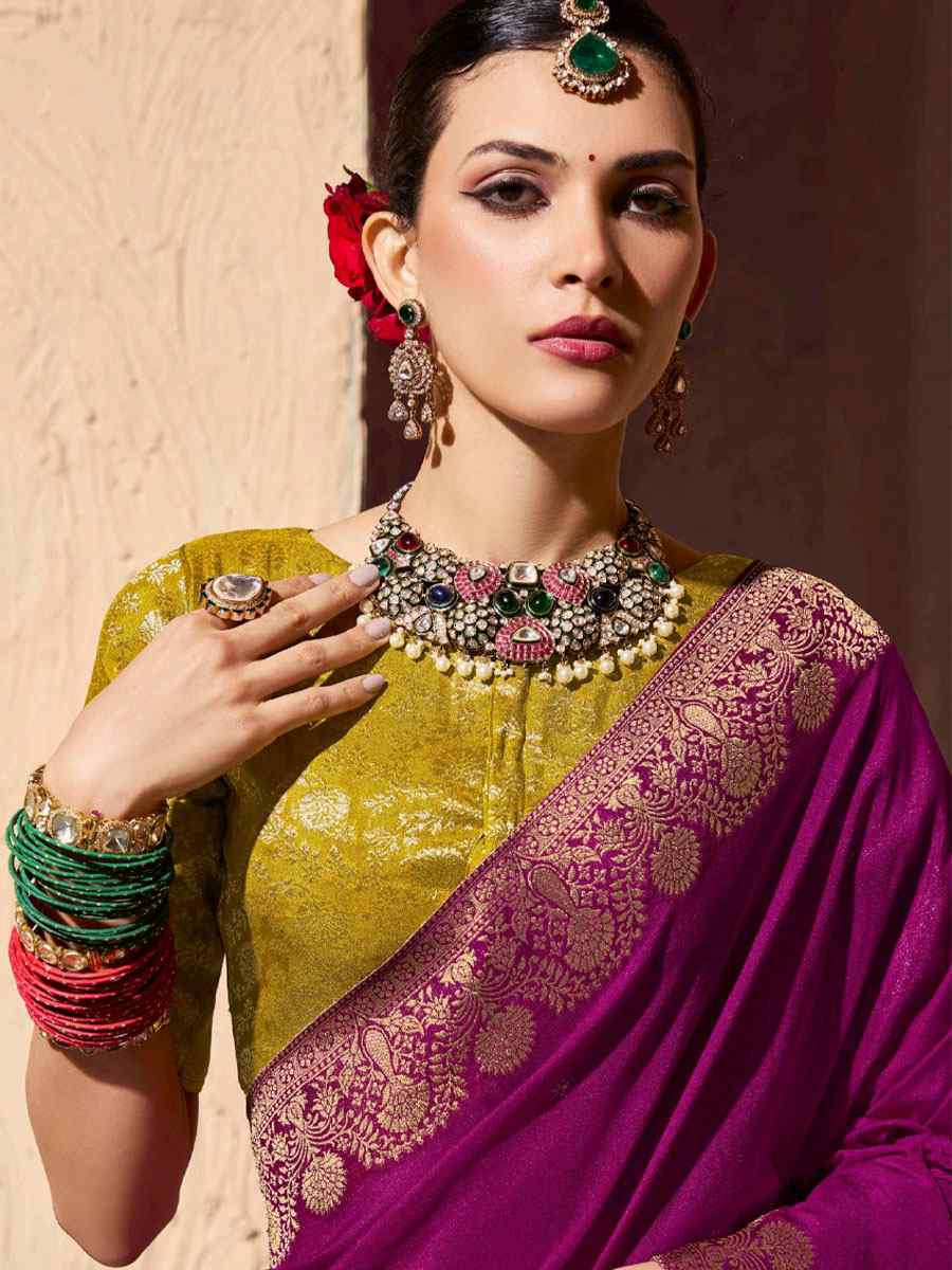 Rani Pink Premium Crepe Georgette Handwoven Traditional Bridal Reception Festival Wedding Fancy Heavy Border Saree