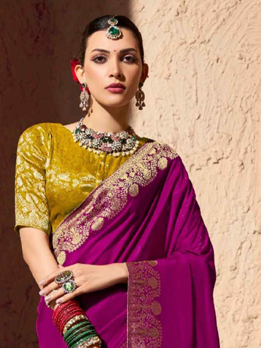 Rani Pink Premium Crepe Georgette Handwoven Traditional Bridal Reception Festival Wedding Fancy Heavy Border Saree