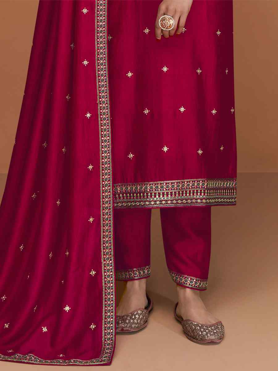 Rani Pink Premium Silk Embroidered Festival Casual Pant Salwar Kameez