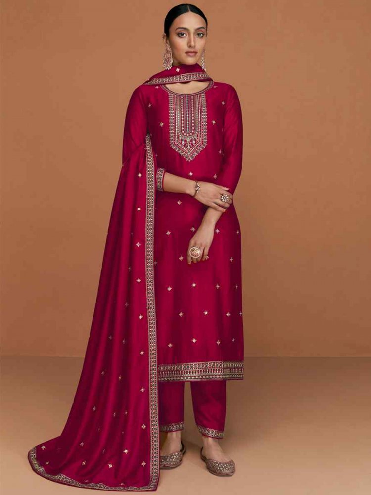 Rani Pink Premium Silk Embroidered Festival Casual Pant Salwar Kameez