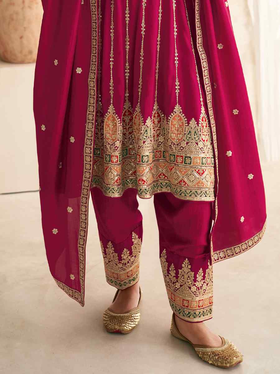Rani Pink Premium Silk Embroidered Festival Wedding Patiala Salwar Kameez