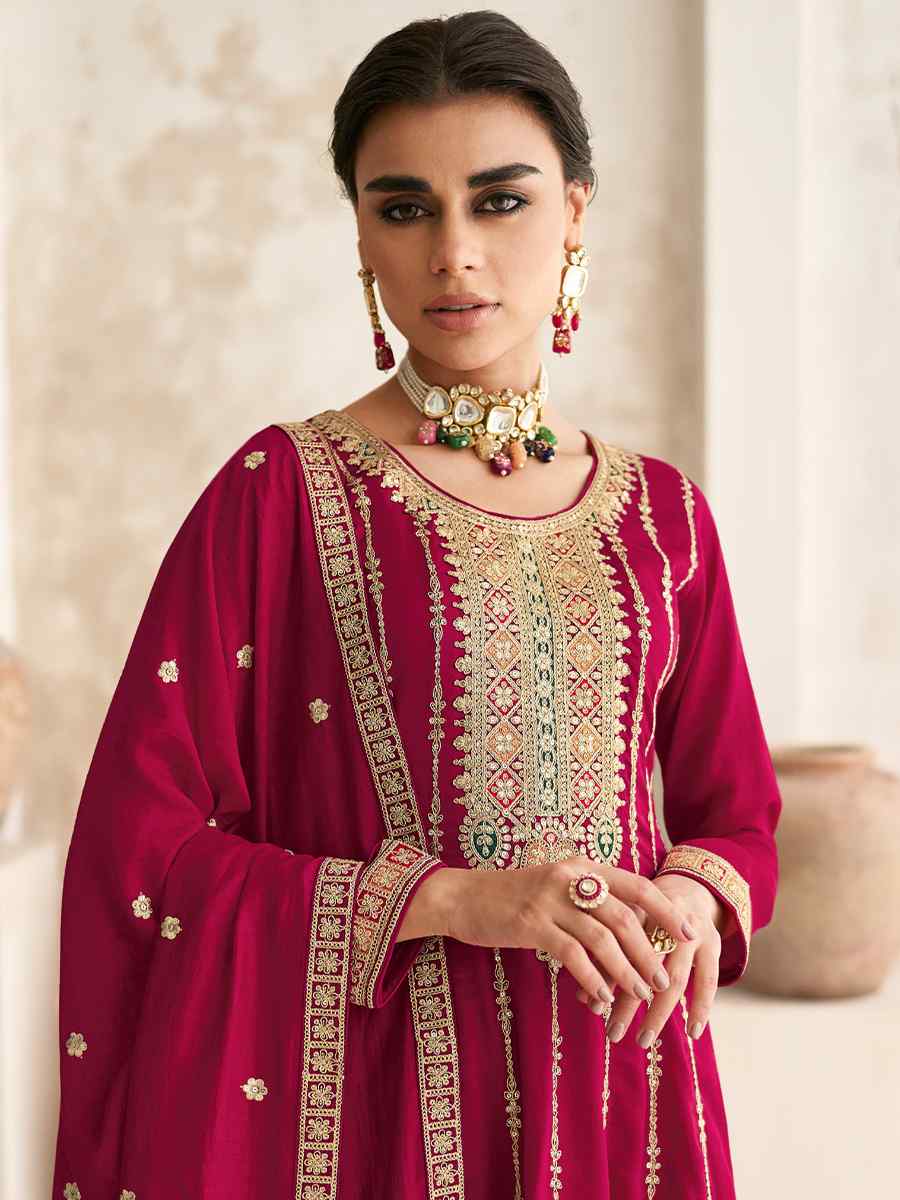 Rani Pink Premium Silk Embroidered Festival Wedding Patiala Salwar Kameez