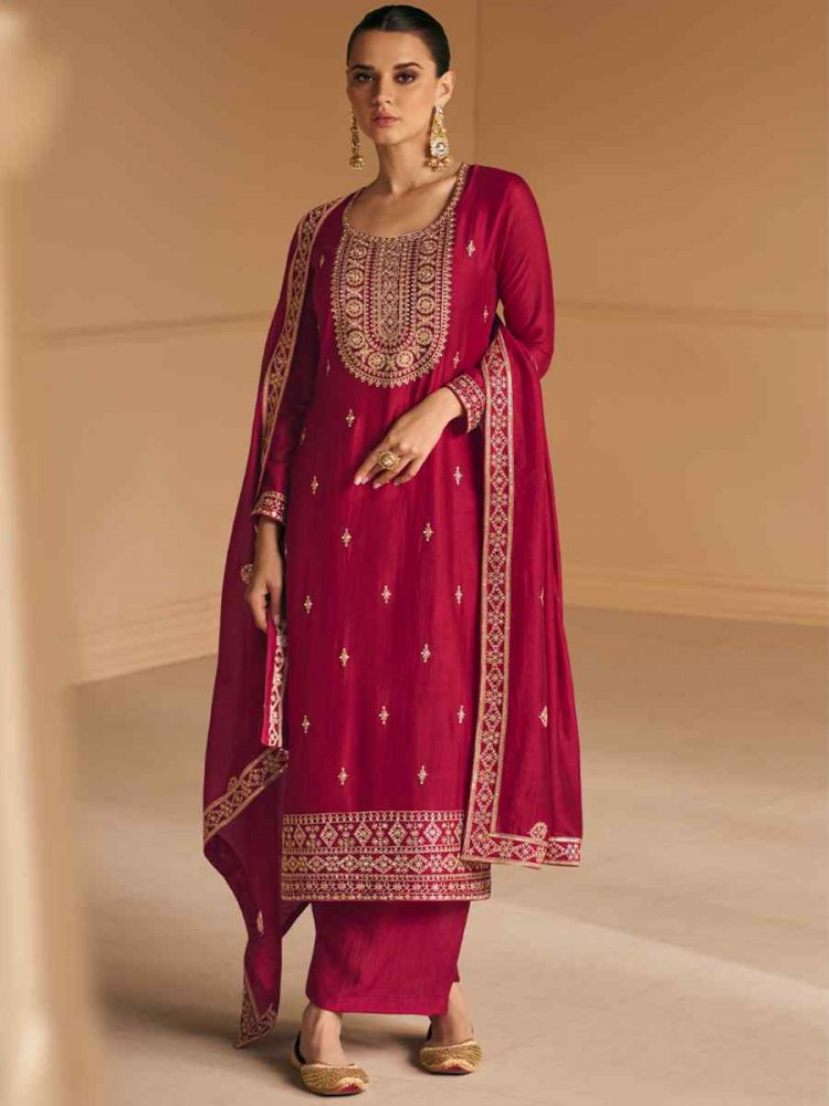 Rani Pink Premium Silk Embroidered Party Festival Pant Salwar Kameez