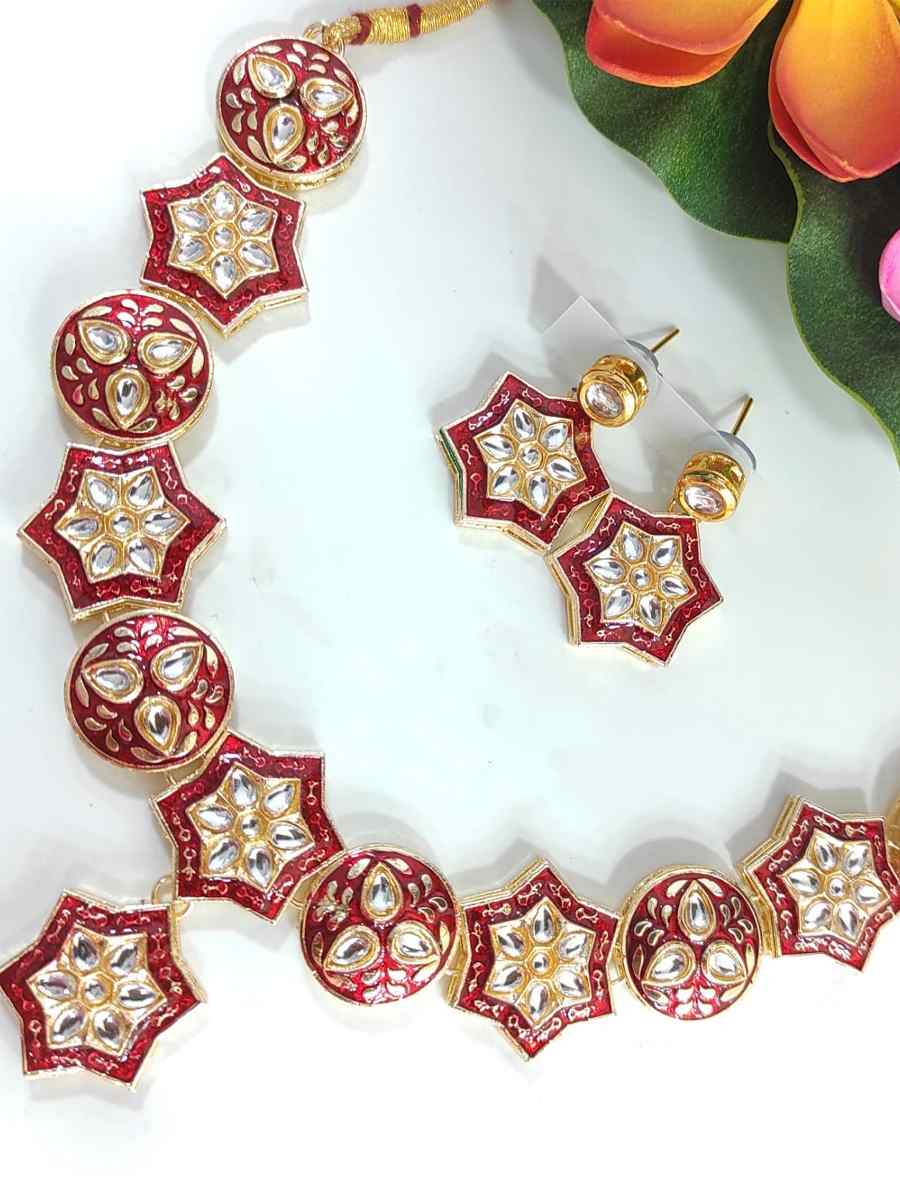 Rani Pink Pure Brass Festival Wear Kundan Necklace