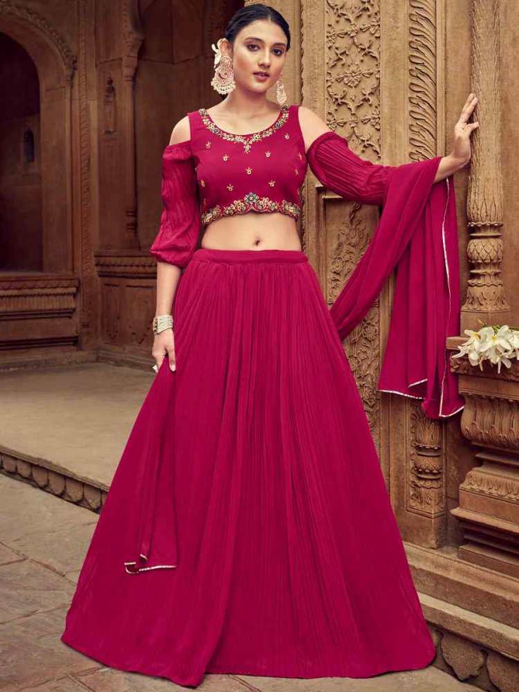 Rani Pink Pure Faux Georgette Embroidered Party Wear Wedding Circular Lehenga Choli