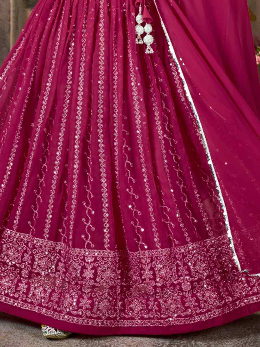 Rani Pink Pure Georgette Embroidered Festival Wedding Circular Lehenga Choli