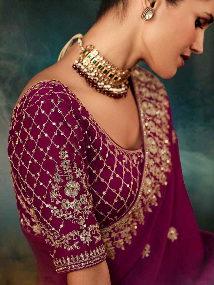 Rani Pink Pure Silk Embroidery Bridal Reception Festival Wedding Fancy Classic Heavy Border Saree