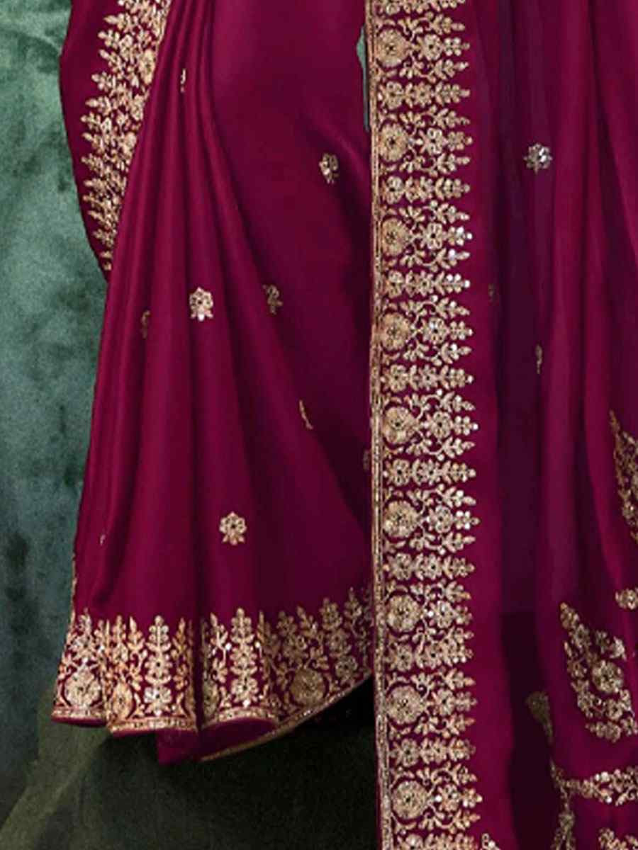 Rani Pink Pure Silk Embroidery Bridal Reception Festival Wedding Fancy Classic Heavy Border Saree