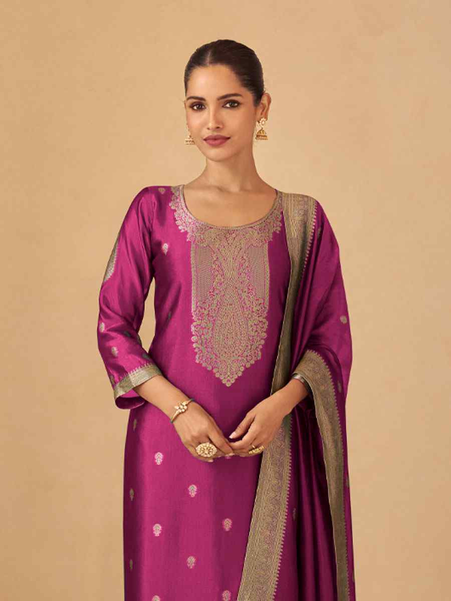 Rani Pink Puremium Viscose Silk Jacquard Handwoven Festival Wedding Pant Salwar Kameez
