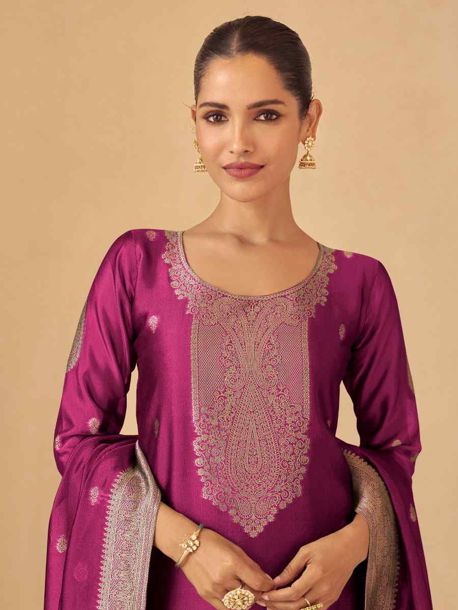 Rani Pink Puremium Viscose Silk Jacquard Handwoven Festival Wedding Pant Salwar Kameez