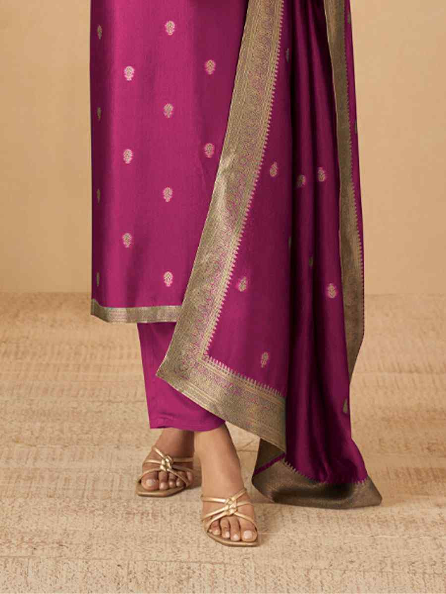 Rani Pink Puremium Viscose Silk Jacquard Handwoven Festival Wedding Pant Salwar Kameez
