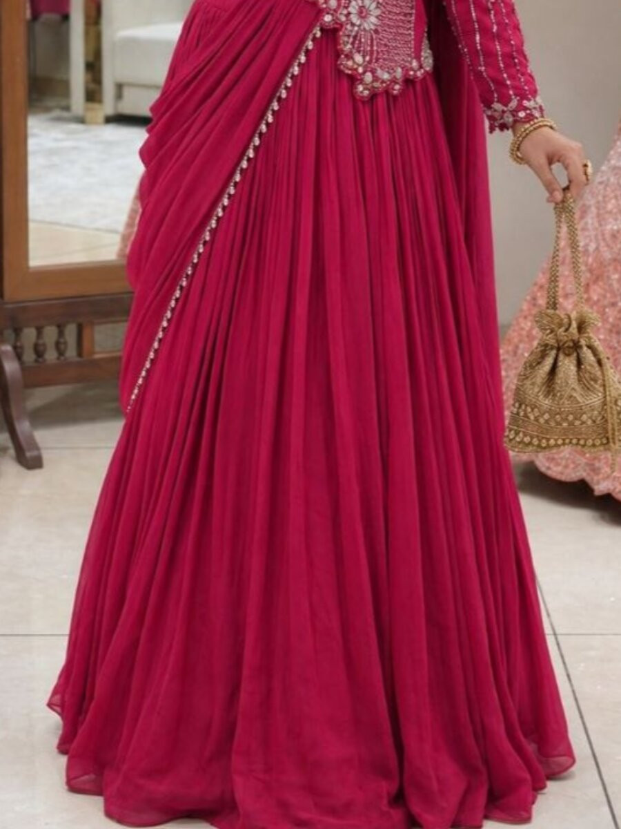 Rani Pink Rangoli Silk Embroidery Zari Sequins Wedding Reception Party Festival Circular Lehenga Choli