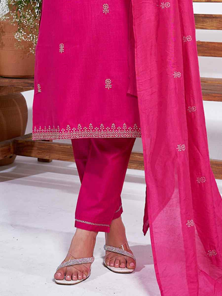 Rani Pink Rayon Embroidered Party Wedding Ready Pant Salwar Kameez