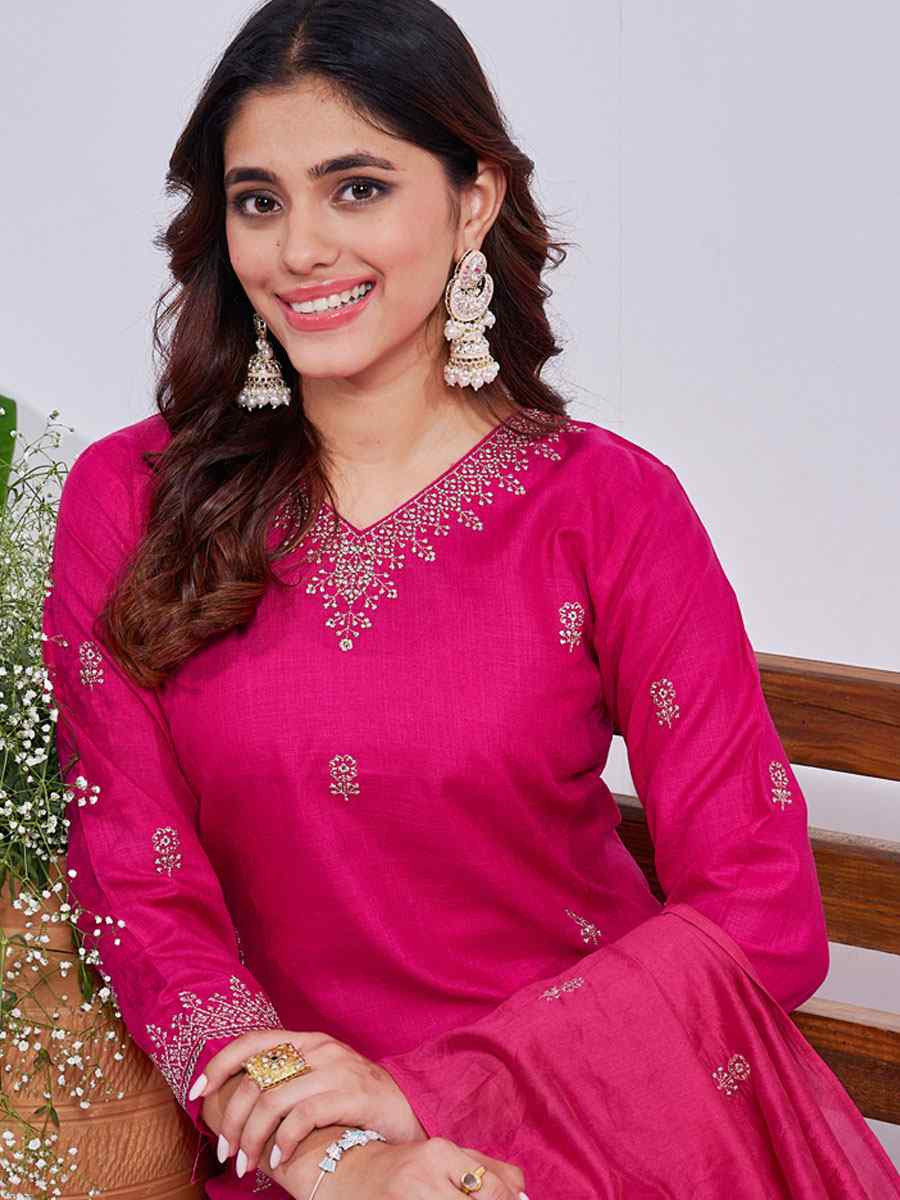 Rani Pink Rayon Embroidered Party Wedding Ready Pant Salwar Kameez