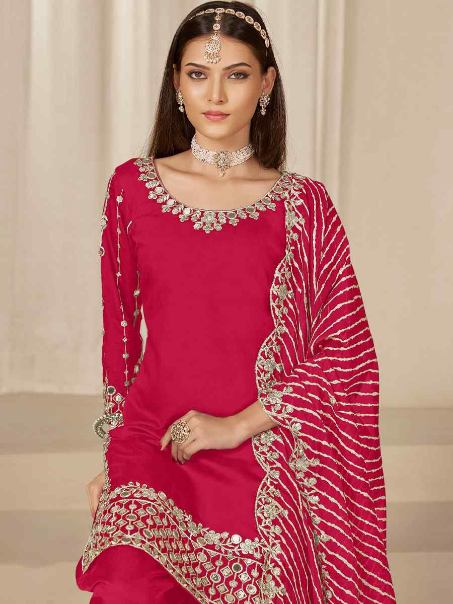 Rani Pink Roman Silk Embroidered Festival Wedding Patiala Salwar Kameez