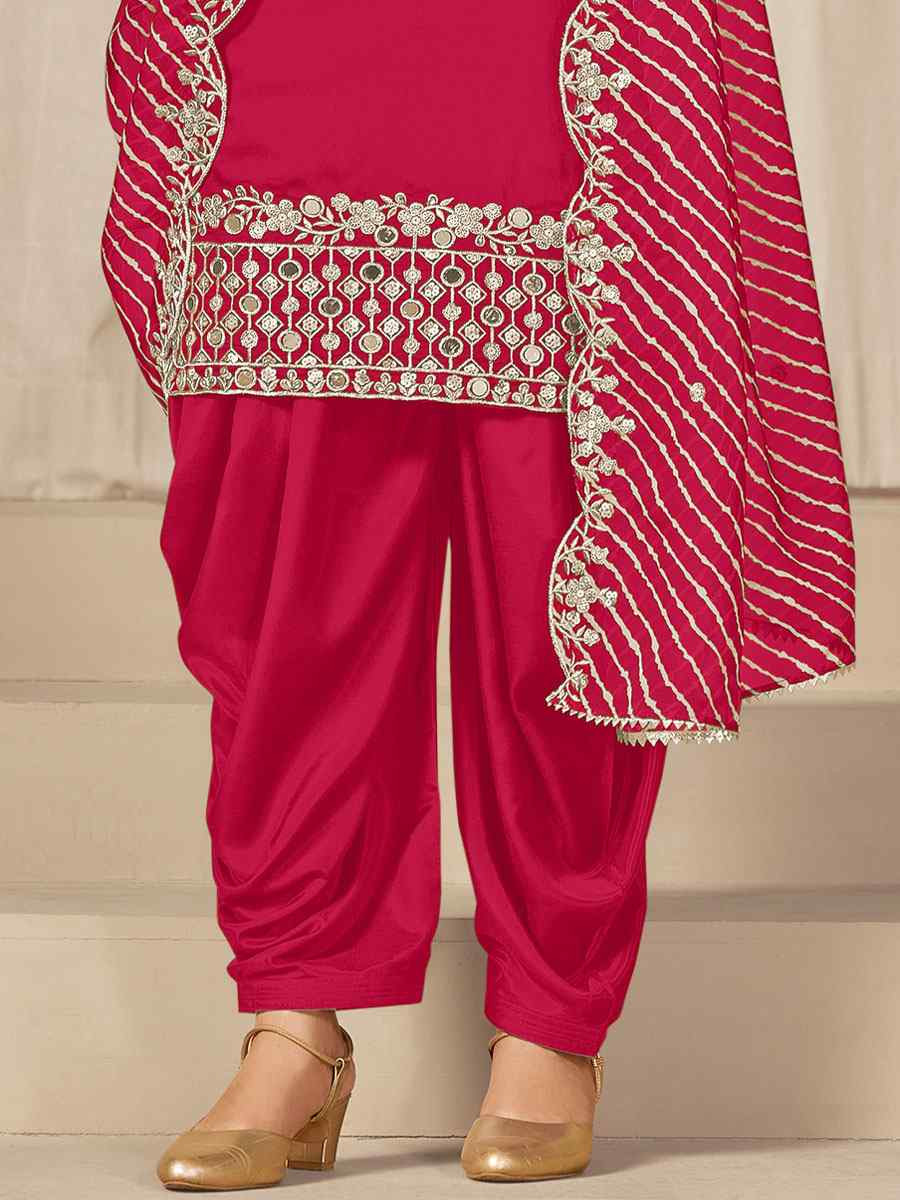 Rani Pink Roman Silk Embroidered Festival Wedding Patiala Salwar Kameez