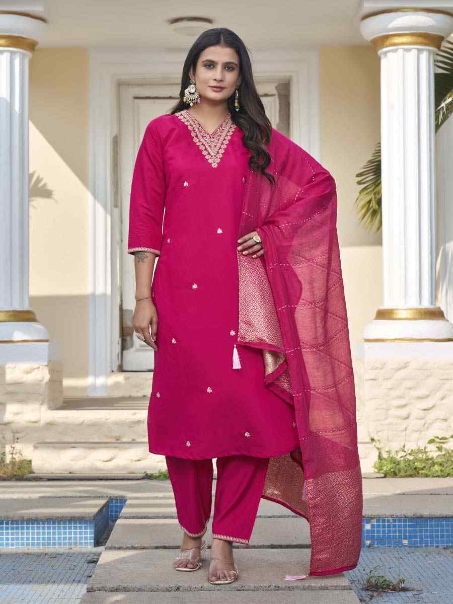 Rani Pink Roman Silk Embroidery Party Wedding Festival Casual Ready Pant Salwar Kameez