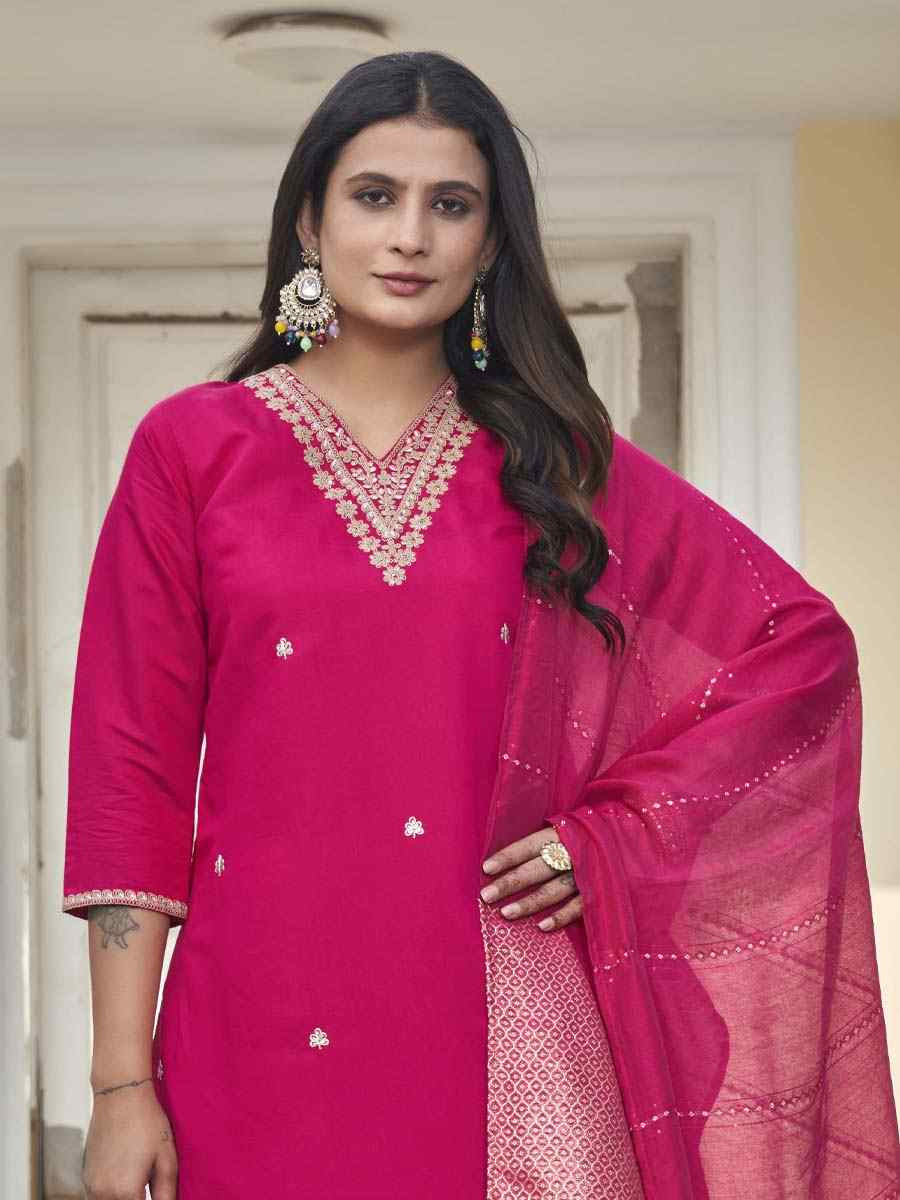 Rani Pink Roman Silk Embroidery Party Wedding Festival Casual Ready Pant Salwar Kameez