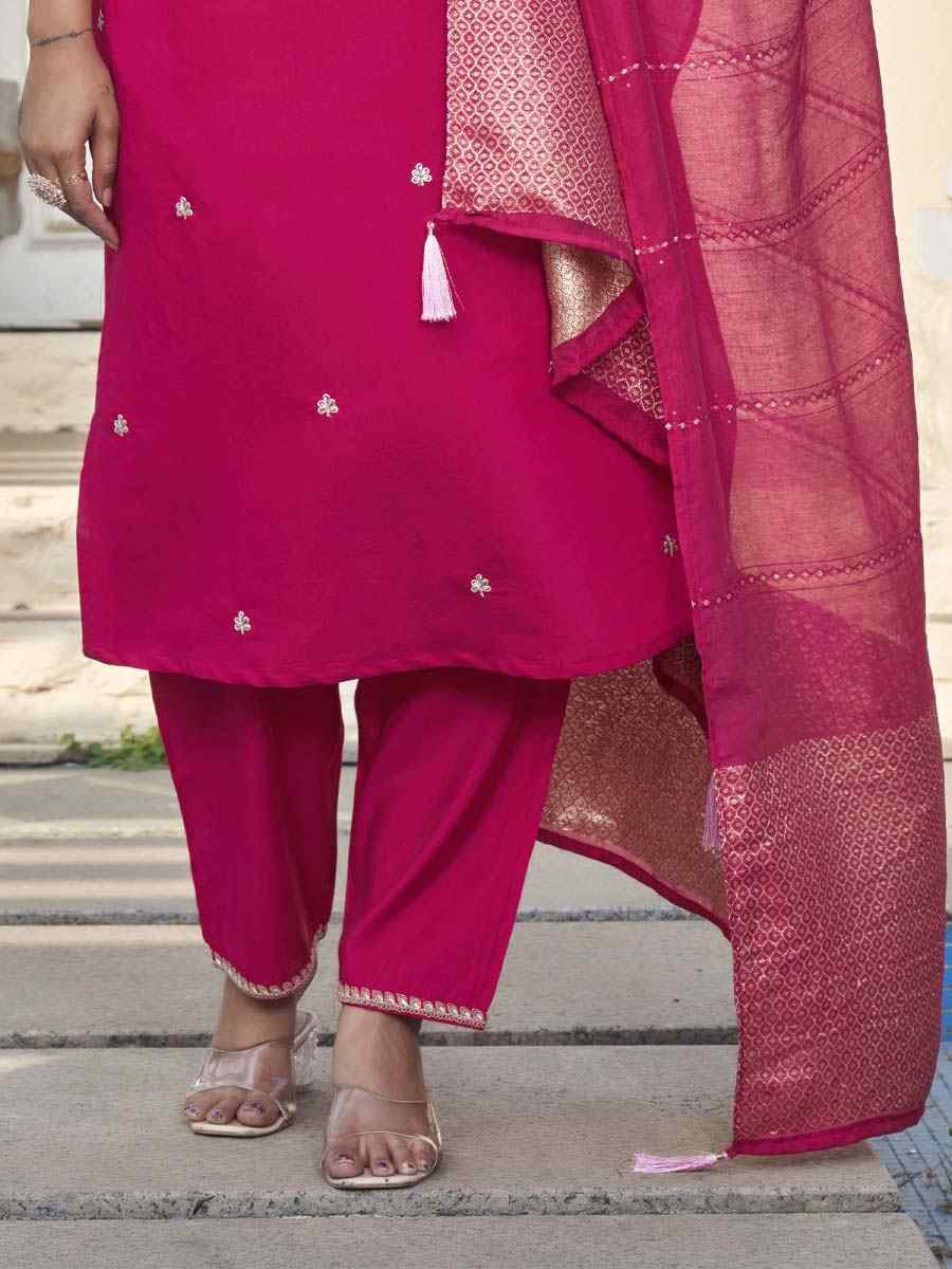 Rani Pink Roman Silk Embroidery Party Wedding Festival Casual Ready Pant Salwar Kameez