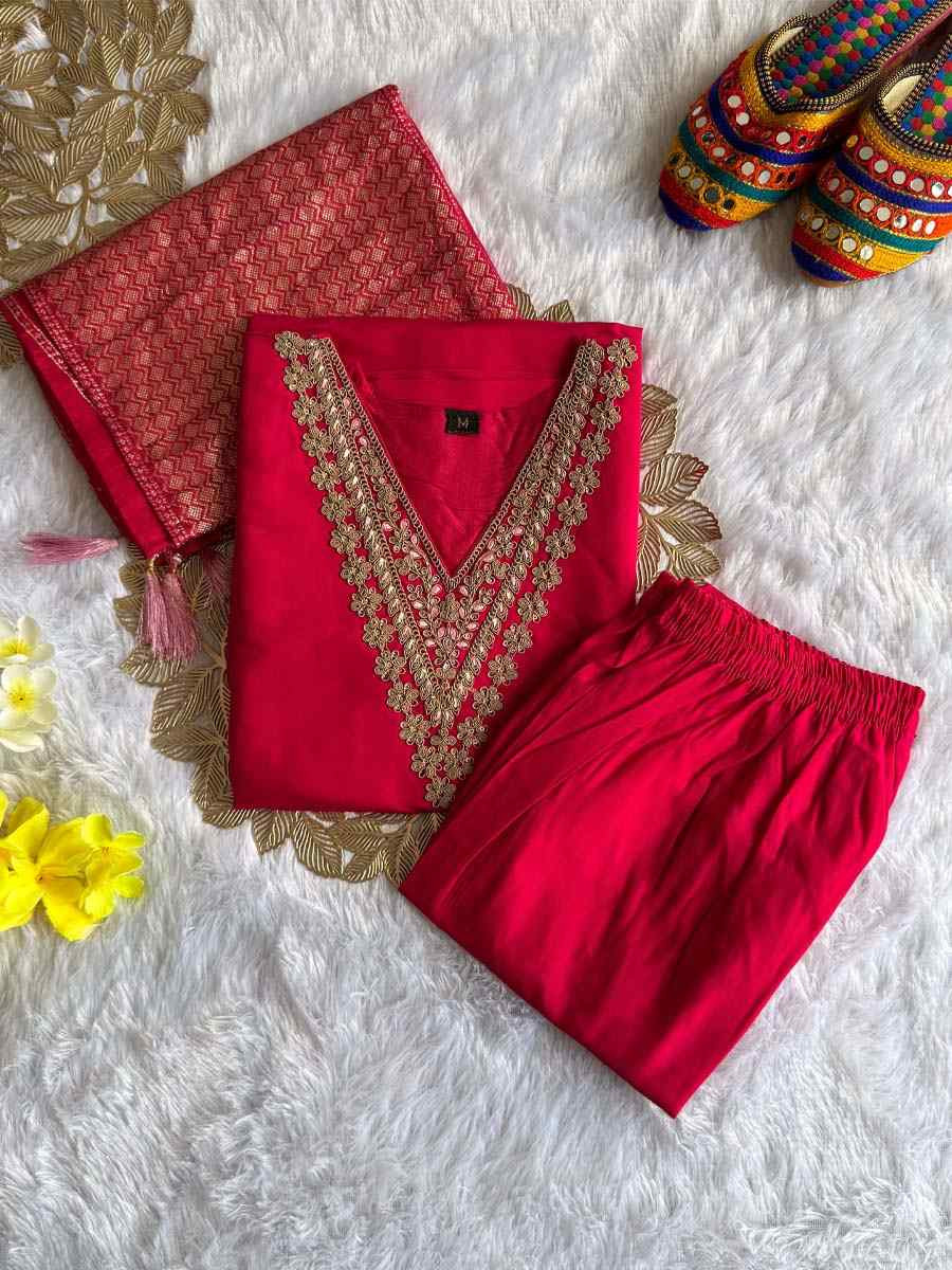 Rani Pink Roman Silk Embroidery Party Wedding Festival Casual Ready Pant Salwar Kameez