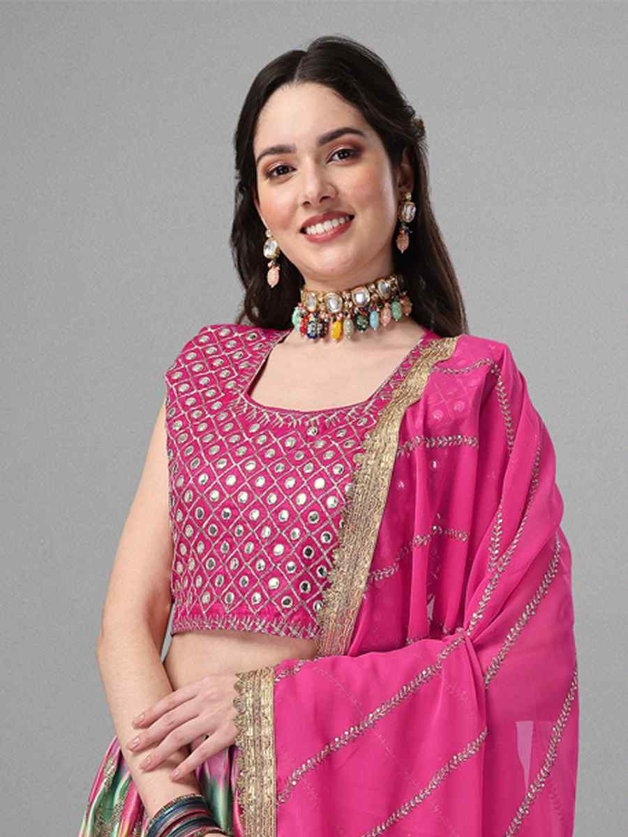Rani Pink Satin Silk Embroidered Reception Wedding Lehenga Choli